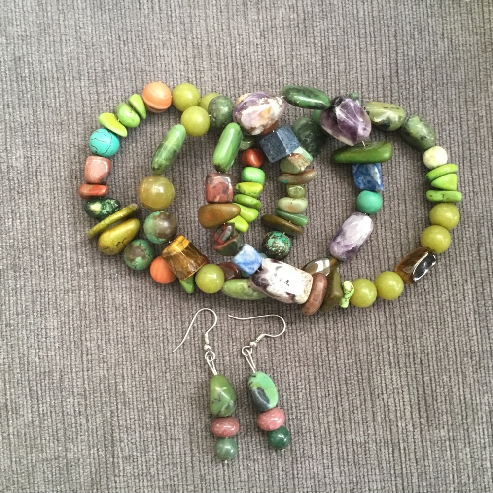 Natural Stone Wrap Bracelet and Matching Earrings